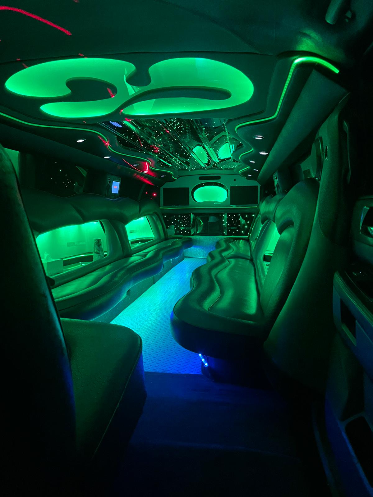 Luxury limo interior with LED lighting